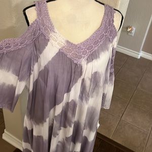 She + Sky purple tie dyed cold shoulder lace mini dress Size M